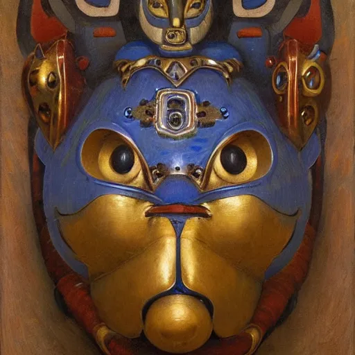 Prompt: masterpiece sculpture of an ornate bejeweled robot cat head, by annie swynnerton and diego rivera and nicholas roerich and jean delville, symbolist, dramatic lighting, god rays, elaborate geometric ornament, art brut, rich colors, smooth, sharp focus, extremely detailed, adolf wolfli and ( donato giancola )