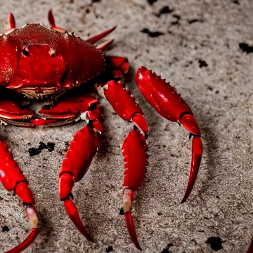 Image similar to big budget horror movie about a blood splattered crab