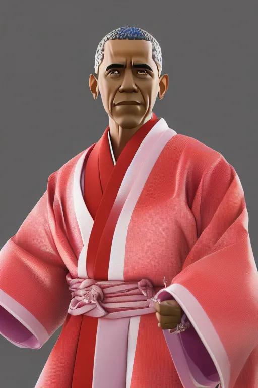 Image similar to full body 3d render of barack obama as an anime figurine wearing a beautiful kimono, shinto shrine, blender, trending on artstation, 8k, highly detailed, bokeh, depth of field