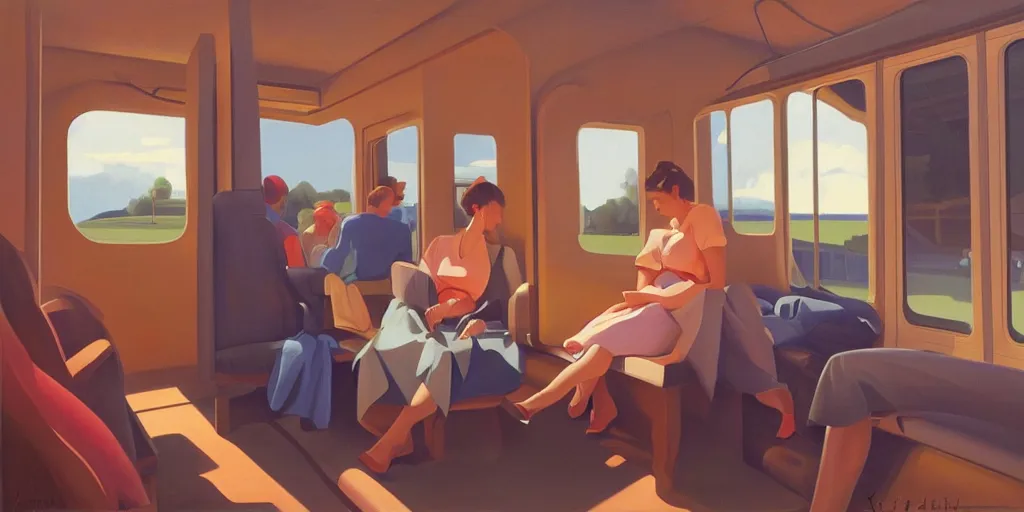 Image similar to sad in the train wagon, summer evening, kenton nelson