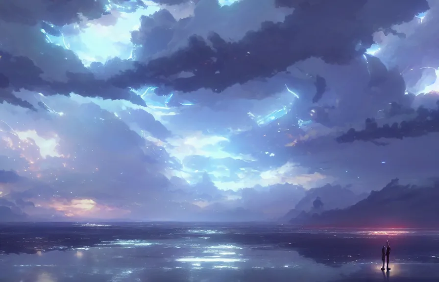 Image similar to makoto shinkai concept art of the hyperstorm cloud dimension, key visual, ambient lighting, highly detailed, digital painting, artstation, concept art, sharp focus, by makoto shinkai and akihiko yoshida and hidari and wlop and greg rutkowski