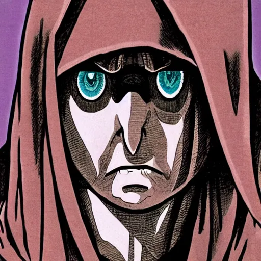 Image similar to hooded man, junji ito,