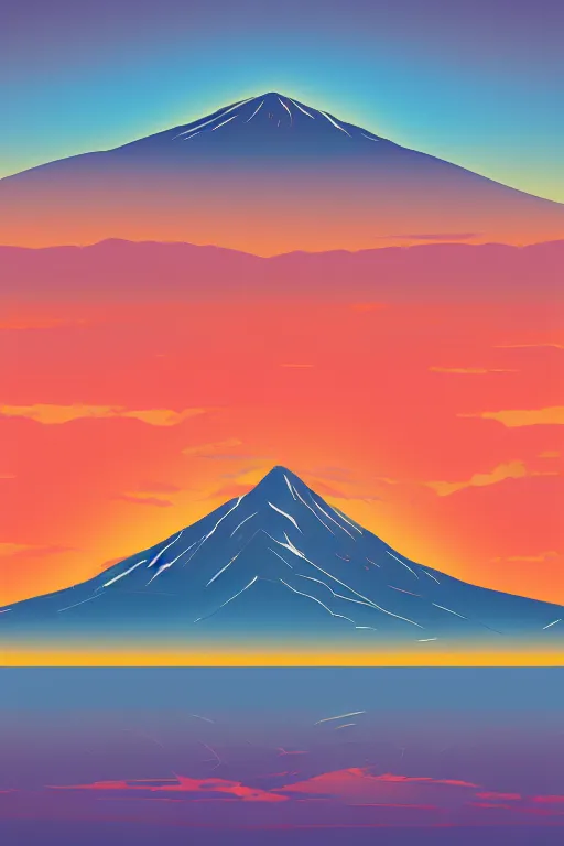 Prompt: sunrise mountain water illustration vector digital art trending on artstation