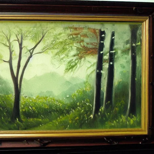 Prompt: a painting of a forest by robert atyeo