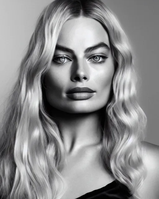 Image similar to Beautiful Head and shoulders portrait of margot robbie with straight long blonde hair, wearing a camisole by alberto Vargas, arney freytag, artstation, fashion photoshoot, urban jungle, fashion pose, octane, 4k