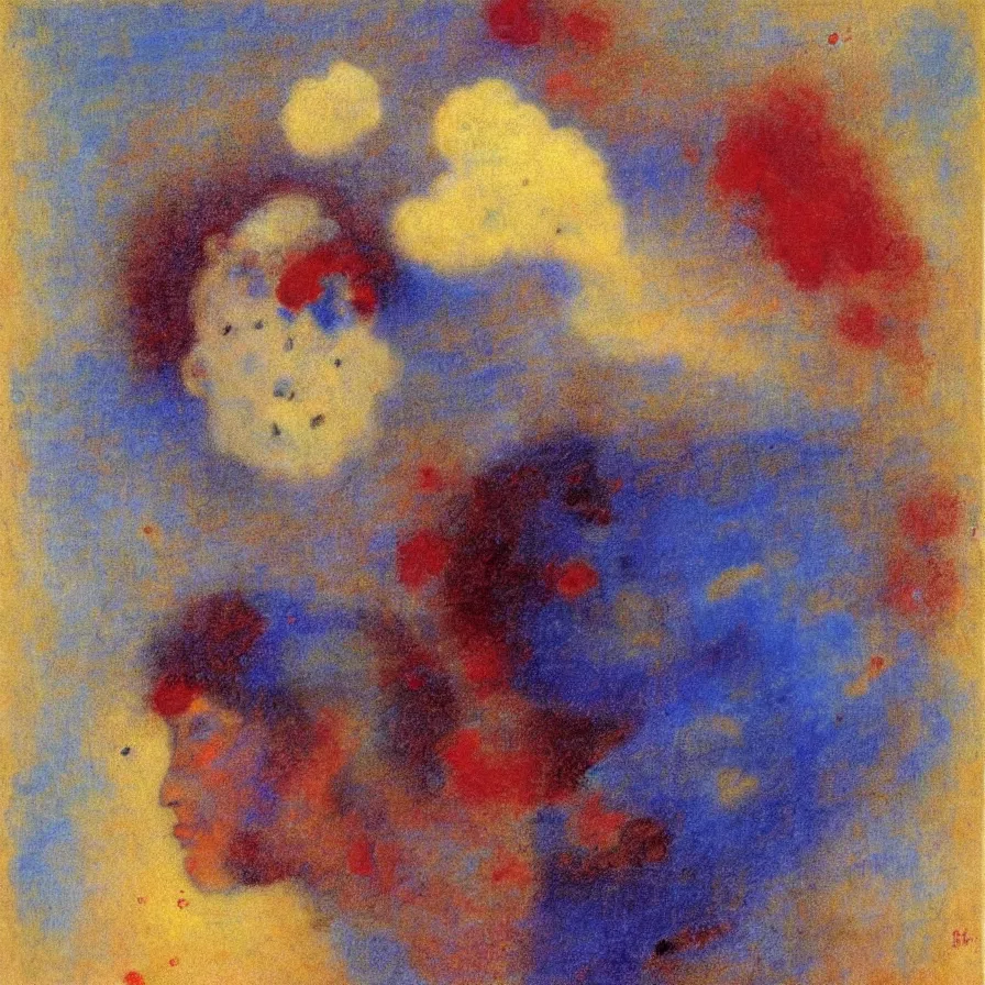 Prompt: surrealim symbolism artwork by odilon redon of a man with a stormy cloud for a head.