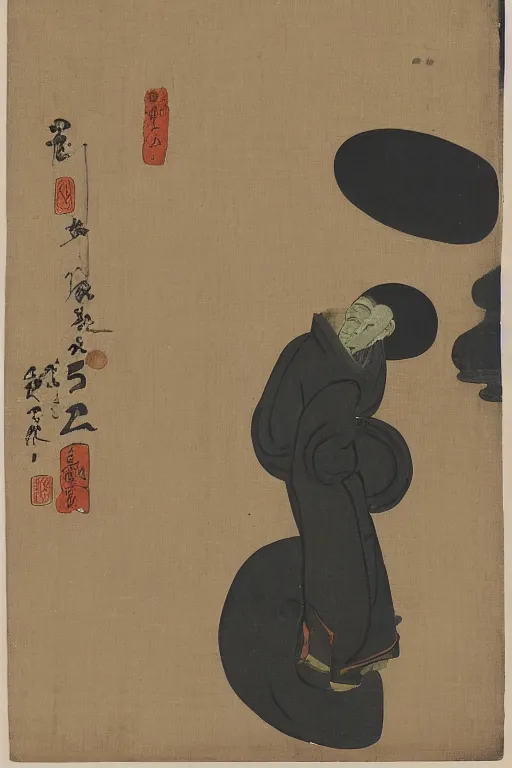 Image similar to a man gazing into the moon, the moon staring right back at the man, edo period