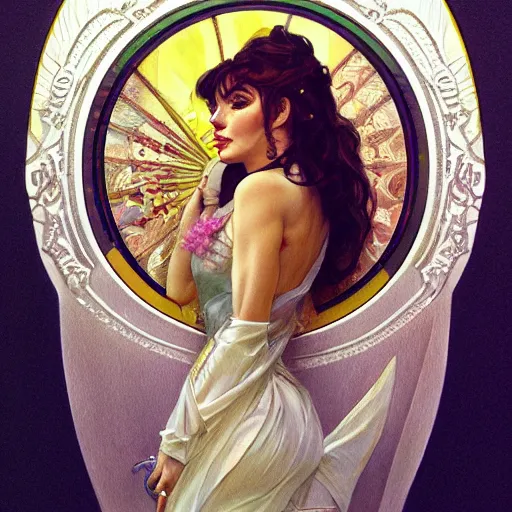 Image similar to amazing lifelike award winning pencil illustration of Joan Collins Dynasty trending on art station artgerm Greg rutkowski alphonse mucha cinematic