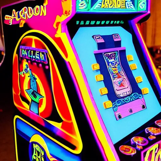 Prompt: a realistic detailed photograph of a 1 9 8 0 s arcade game cabinet of tron