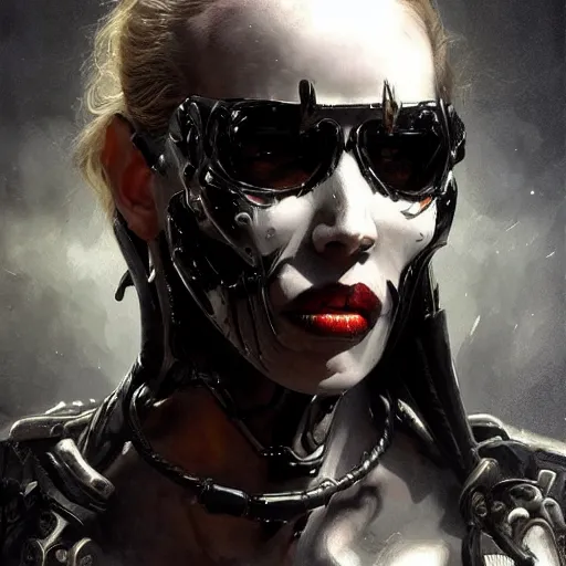 Image similar to t - 8 0 0 terminator as a goth girl, fantasy, intricate, elegant, highly detailed, digital painting, artstation, concept art, matte, sharp focus, illustration, art by aenaluck and roberto ferri and greg rutkowski, epic fantasy, digital painting