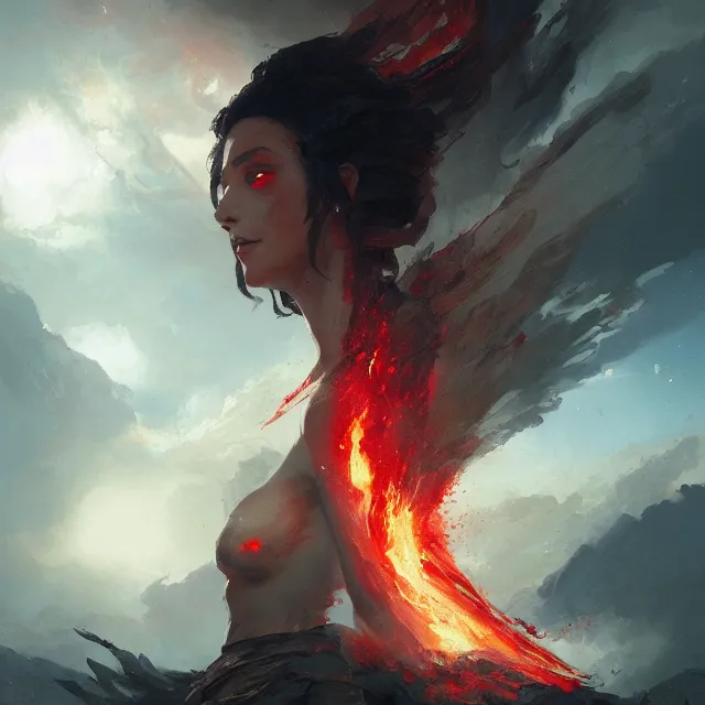 Prompt: a painting of the goddess of magma by greg rutkowski, dark fantasy art, high detail, trending on artstation