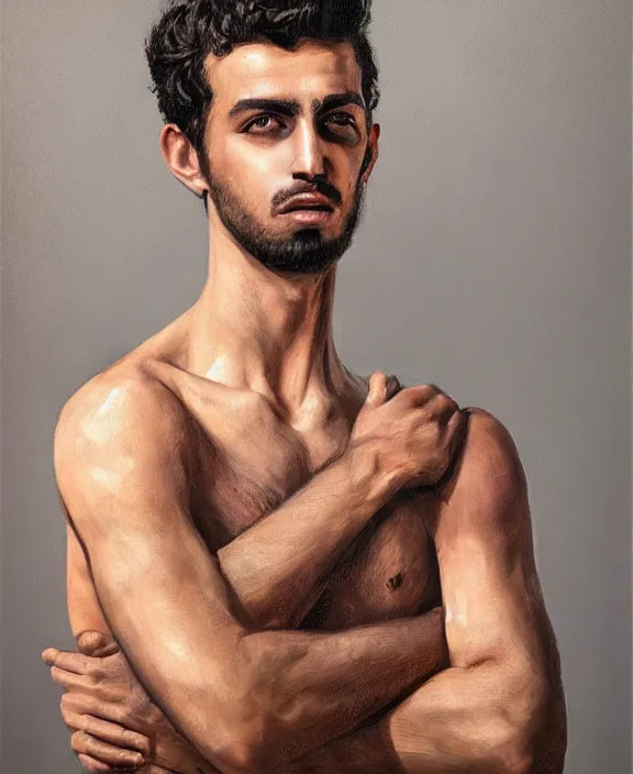 Image similar to heroic portrait of a young levantine man. art by denys tsiperko and bogdan rezunenko, hyperrealism