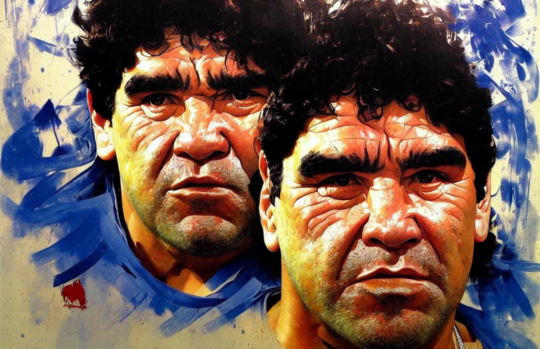 Prompt: portrait of diego maradona!!!!!!!!!!!!!!!!!!!!!!!!!!!, detailed face, detailed painting, epic lighting, by ilya repin, phil hale and kent williams