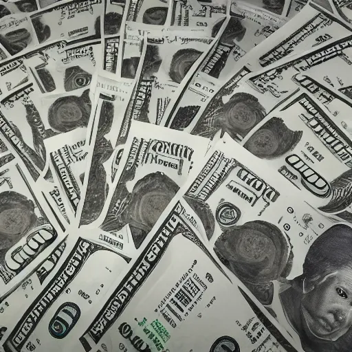 Prompt: huge stack of dollar bills, dslr, 8 k, octane beautifully detailed render, cold lighting, cinematic lighting, detailed photo, masterpiece, volumetric lighting, ultra realistic, highly detailed, high quality, lossless, photorealistic