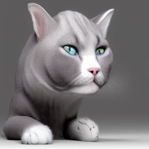 Prompt: a cat mixed with a Belgian Blue, very detailed, ultrarealistic, dramatic lighting, electrical details, high details, 4k, 8k, best, accurate, trending on artstation, fur, groom, k9, photorealism, ultrarealistic, octane render, ray tracing, mental ray, catdog, unreal engine 5