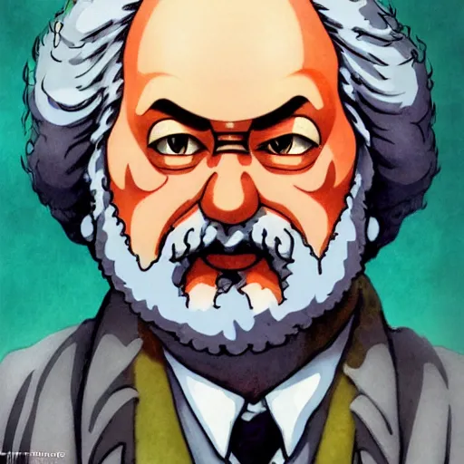 Image similar to beautiful amazing anime portrait painting of karl marx by hayao miyazaki, katsuhiro otomo, akira toriyama, satoshi kon, eiichiro oda, hideaki anno