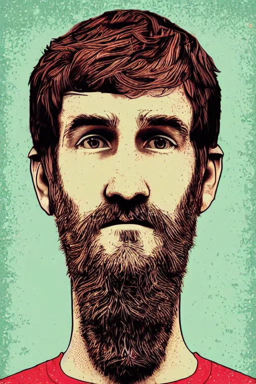 Prompt: inspirational style hope poster of bo burnham with beard by steven belledin, psychedelic colors, highly detailed, realistic, loving