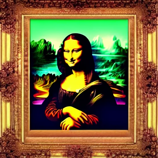 Image similar to mona lisa painted by lisa frank