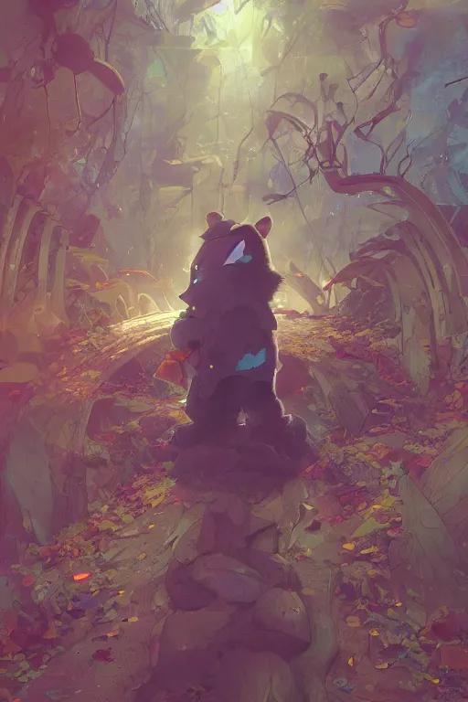 Image similar to a dreamy otherworldly 3 d render of anthropomorphic cyborg rodent on pathway to castle, studio ghibli, pixar and disney exploded - view drawing, sharp, disney octane render splatter paint vray by shinji kimura and alphonse mucha and alena aenami, maximalist pastel color palette, ( ( bloom ) ), dramatic lighting