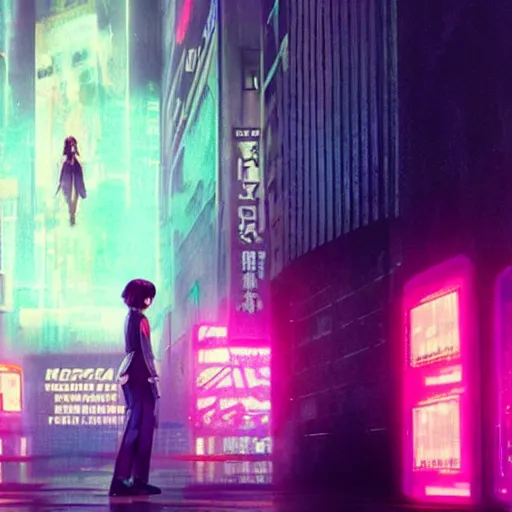 Prompt: Giant hologram of Hatsune miki in blade runner 2049, stunning, japanese anime cyberpunk style