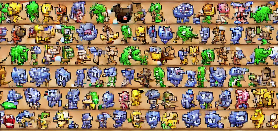 Image similar to pixel art sprite sheet of cute catchable monsters