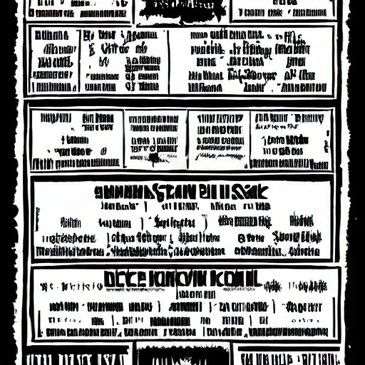 Image similar to black metal concert flyer, black metal logos, unreadable, 3 band lineup, local bar, d. i. y. venue