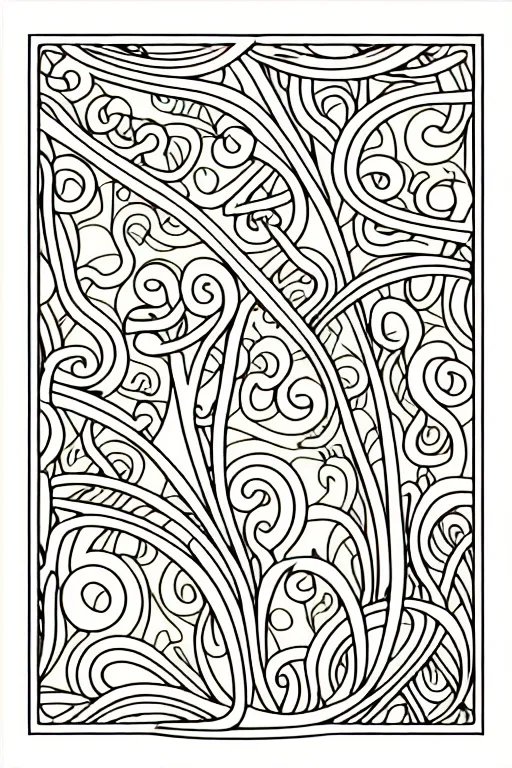 Image similar to vector images, art nouveau edge border designs, smooth lines, strong outline, coloring book outline, vines