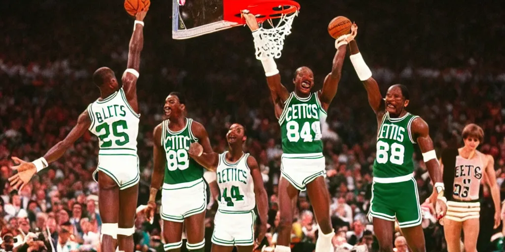 Image similar to len bias winning an nba championship with the boston celtics in 1 9 8 7, 8 k, uhd.