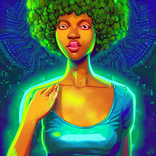 Image similar to afro goddess inside matrix deepdream radiating a glowing aura stuff loot legends stylized digital illustration video game icon artstation lois van baarle, ilya kuvshinov, rossdraws,