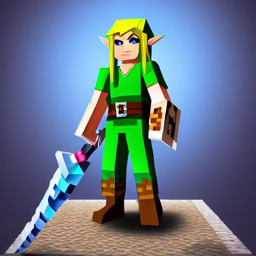 Image similar to Link from Zelda game in Minecraft diamond armor, details, digital art, hd, 4k