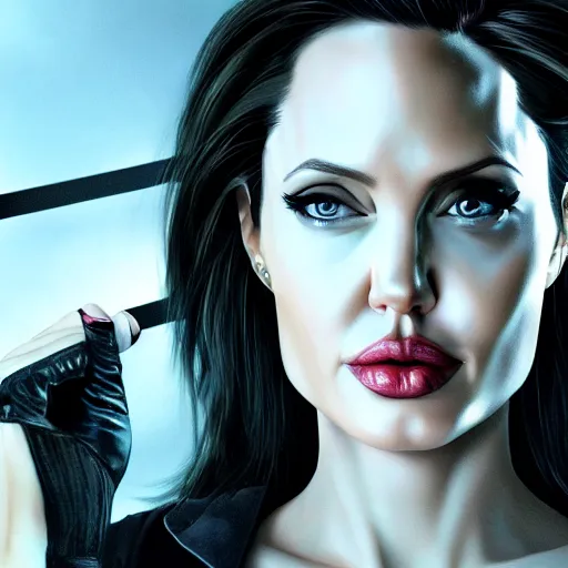 Image similar to angelina jolie as black widow, 8 k, realistic, detailed,