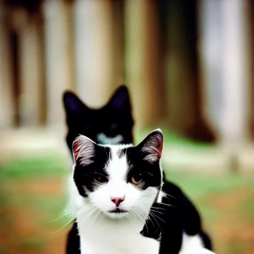 Image similar to a dog and a cat, professional photography, cinestill, bokeh, kodak film stock