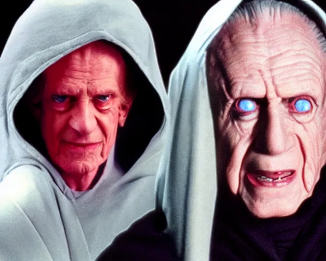 Image similar to a still image of emperor palpatine in a 9 0 s sitcom