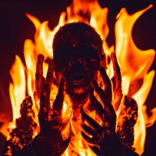 Image similar to portrait of a person who feels fear and agony while burning alive, 8k, highly detailed, photography