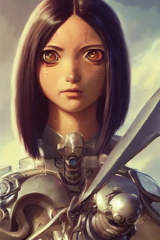 Prompt: battle angel alita, emily browning as alita, d & d, fantasy, portrait, highly detailed, headshot, digital painting, trending on artstation, concept art, sharp focus, illustration, art by artgerm and greg rutkowski and magali villeneuve