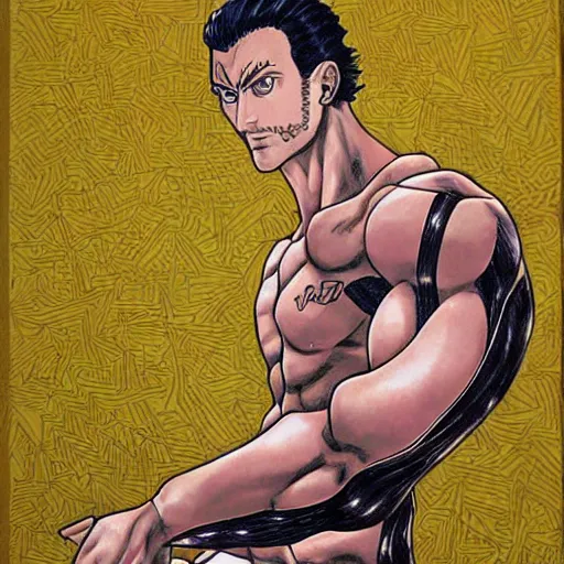 Image similar to Gigachad portrait by Hirohiko Araki, anime by Hirohiko Araki