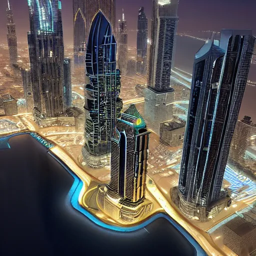 Image similar to dubai_metaverse_unreal 5_ultrarealistic_future cities_modern_architecture_detailed_night view