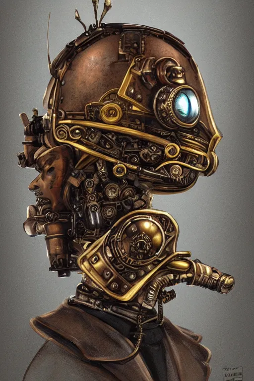 Image similar to steampunk helmet fantasy art mask robot ninja stylized digital illustration sharp focus, elegant intricate digital painting artstation concept art global illumination ray tracing advanced technology chaykin howard and campionpascale and cooke darwyn and davis jack