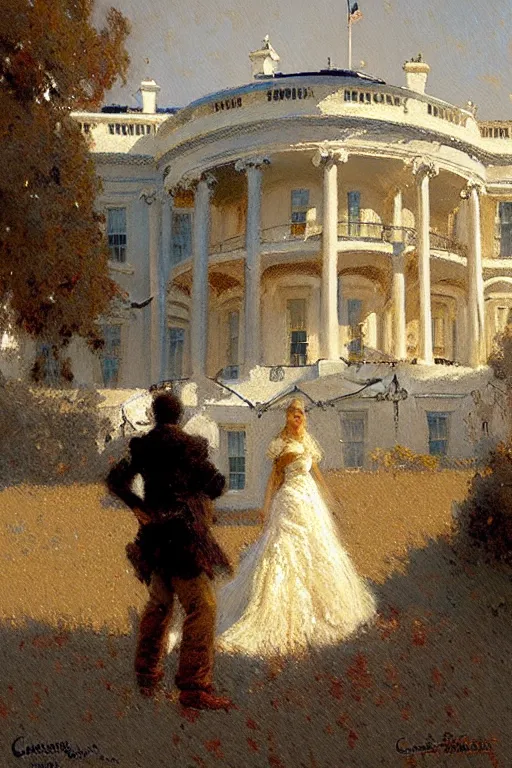 Image similar to White house, painting by Gaston Bussiere, Craig Mullins