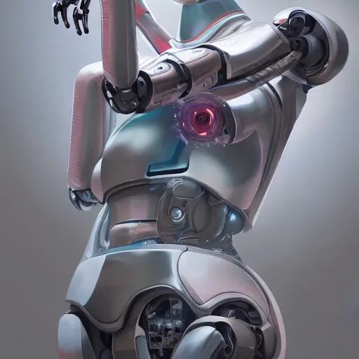 Prompt: an ai robot painting a beautiful artwork onto a canvas, high tech futuristic, artstation, cgsociety
