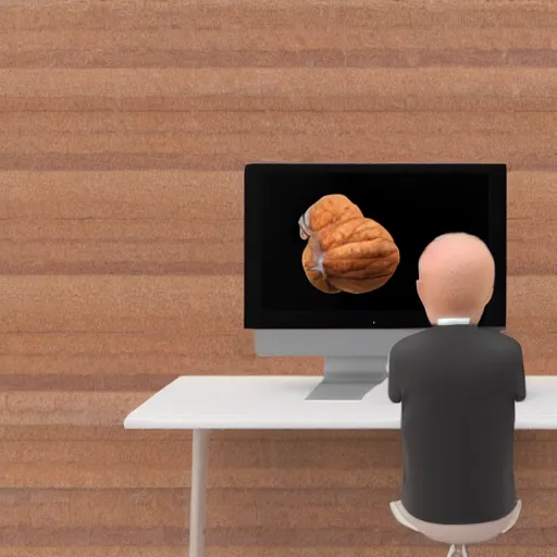 Prompt: two walnuts staring at someone on a computer, 3 d render