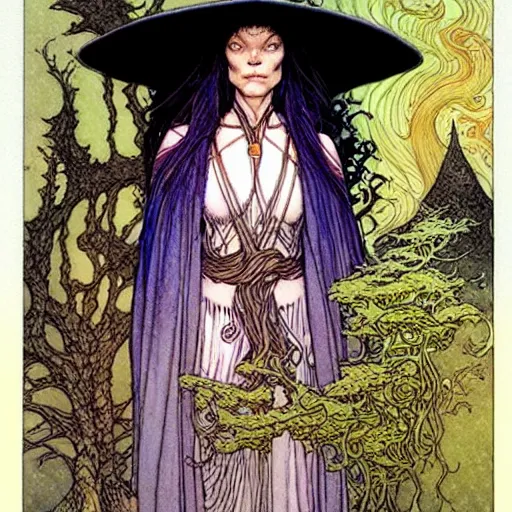 Image similar to a beautiful portrait of sanna!!!!! marin!!!!!, as a druidic wizard by rebecca guay, michael kaluta, charles vess and jean moebius giraud