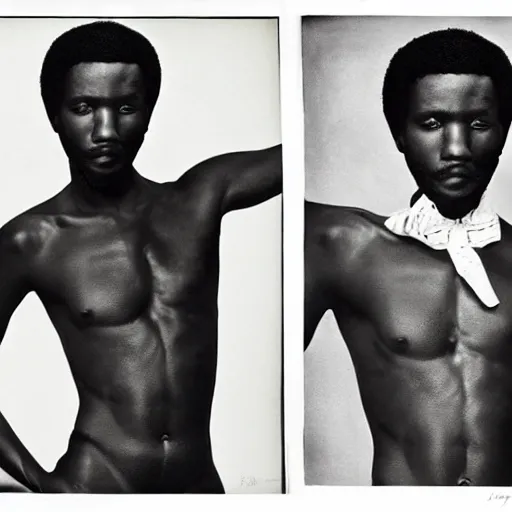 Image similar to a handsome african man and the black panther, black and white, by richard avedon,