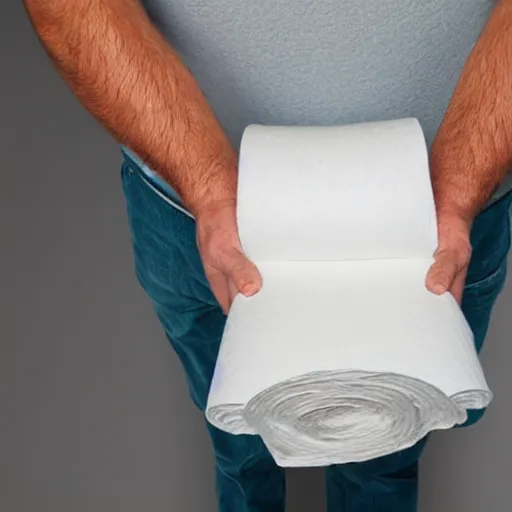 Image similar to a stock photo of a man holding too many rolls of toilet paper