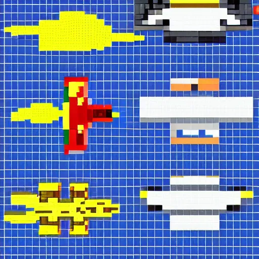 Prompt: pixel art sprite sheet of space ships