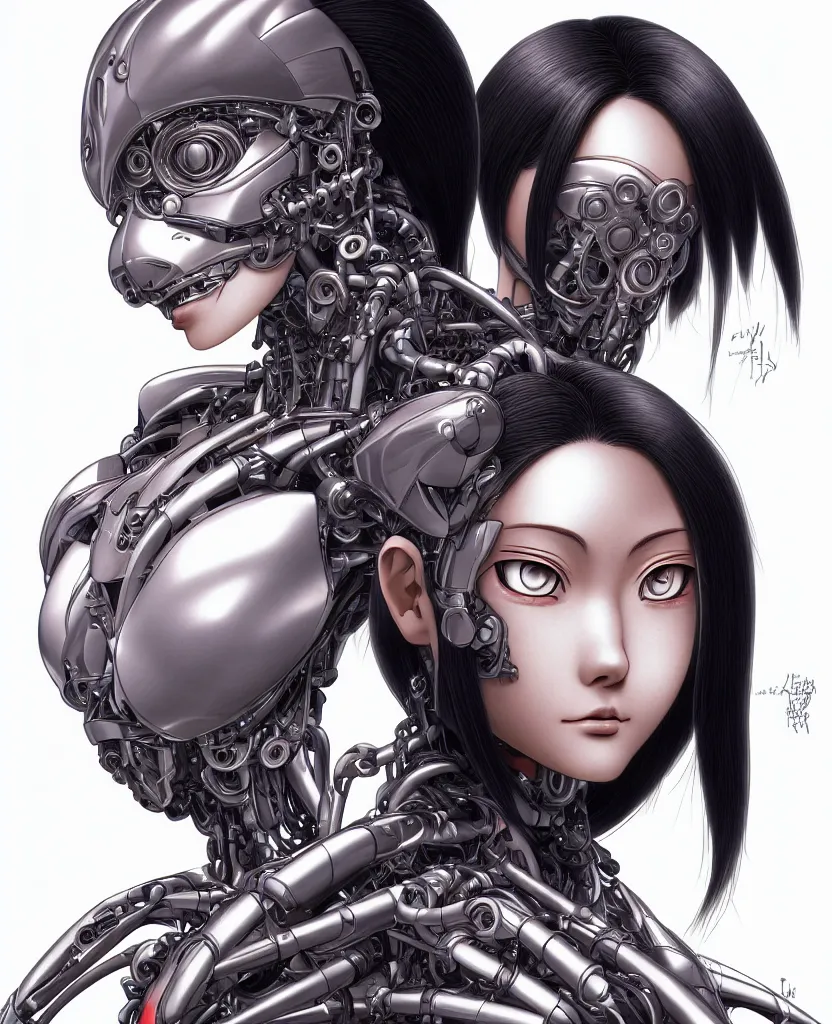 Image similar to portrait of alita by yukito kishiro, biomechanical, hyper detailled, trending on artstation