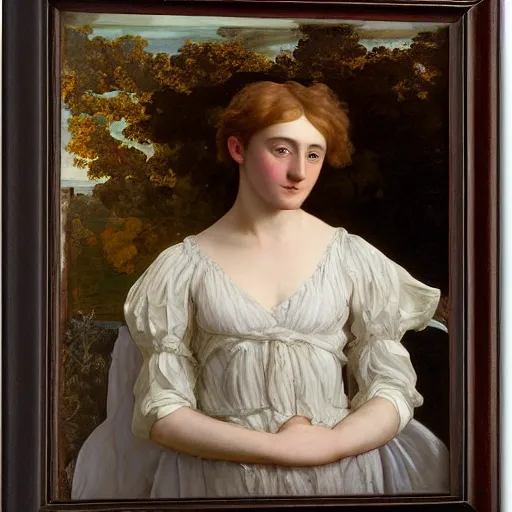 Prompt: a portrait of Saoirse Ronan painted by Frederic Leighton