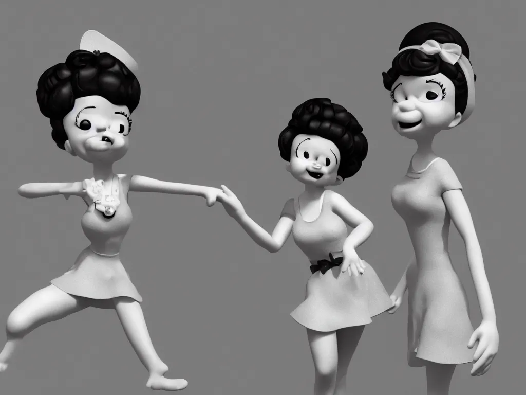 Image similar to anthropomorphic life size Betty Boop in Mc Donalds, real hair, dimly lit, liminal space, photorealistic, unrealengine octane 3d render