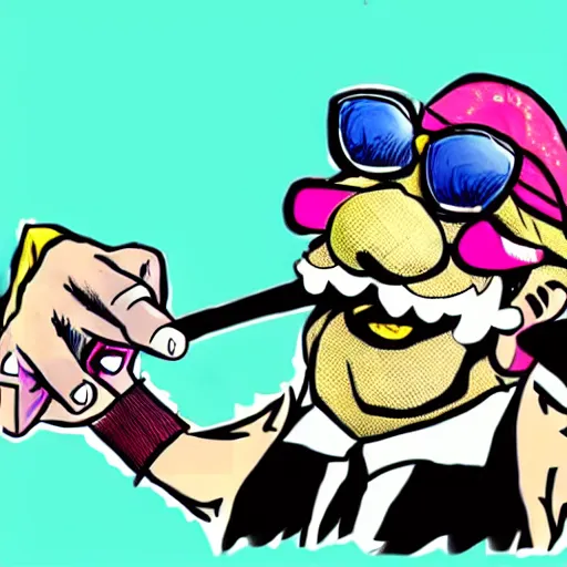 Image similar to wario in style of ralph steadman