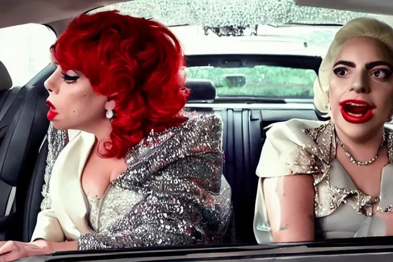 Image similar to lady gaga and judy garland in carpool karaoke, lady gaga, judy garland, red weapon 8 k s 3 5, cooke anamorphic / i lenses, highly detailed, cinematic lighting